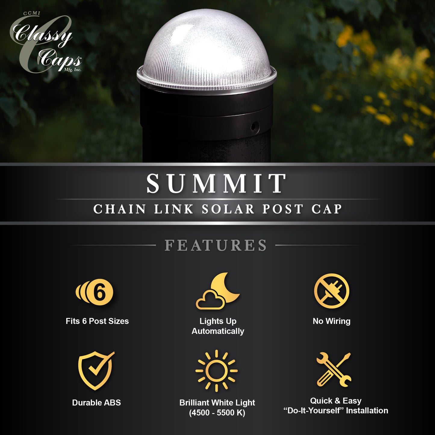 Black Chainlink Summit Solar Post Cap