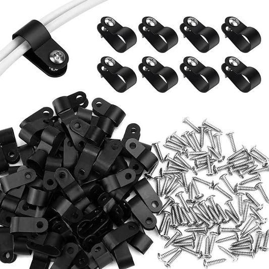 3/8 Inch R-Type Cable Clips Nylon Mounting Clips with Stainless Steel Screws for Electrical Wire (120 Clips) - Silhouette Lights