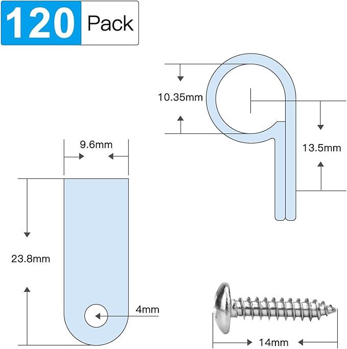 3/8 Inch R-Type Cable Clips Nylon Mounting Clips with Stainless Steel Screws for Electrical Wire (120 Clips) - Silhouette Lights