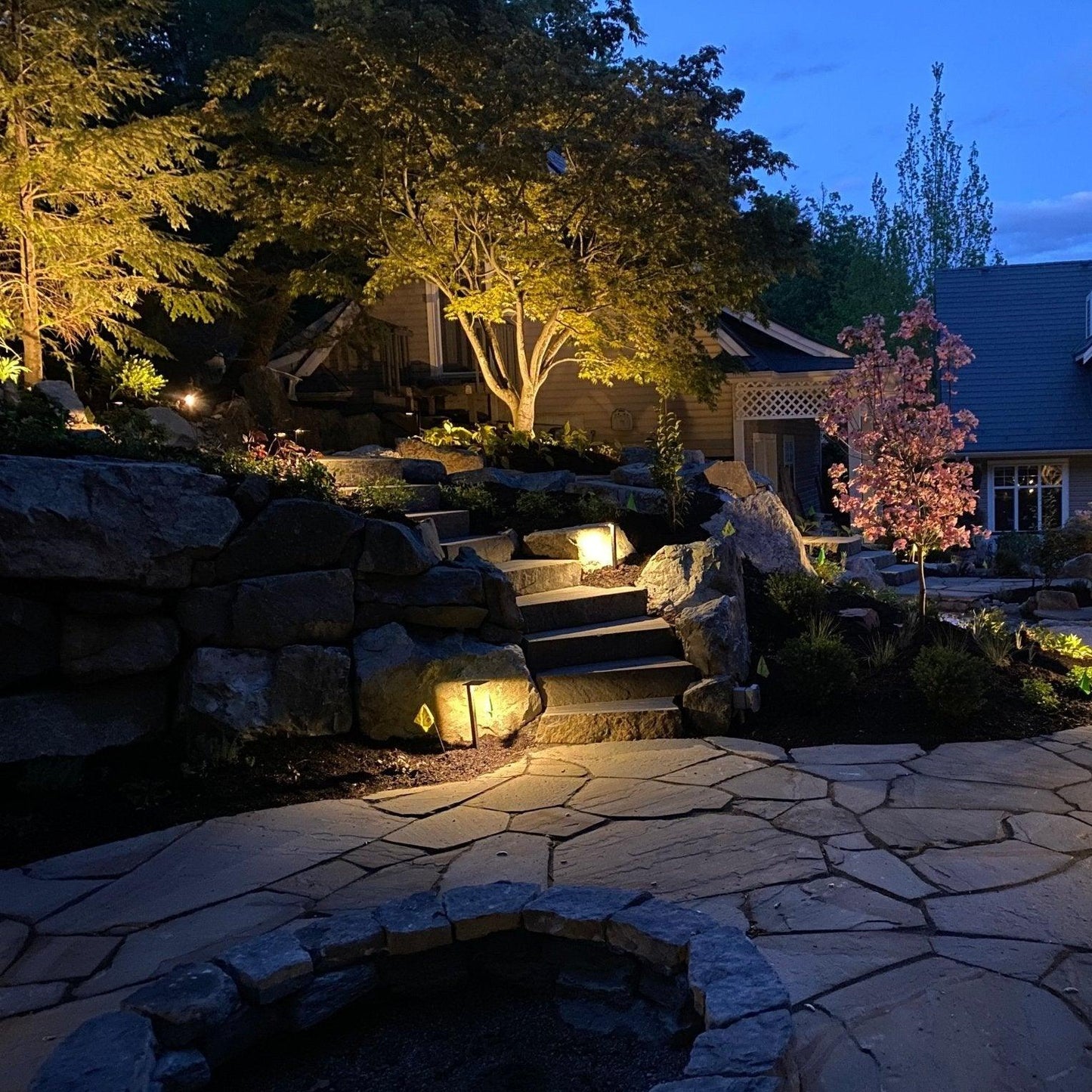 Flat Top LED Path Light on landscape stairs