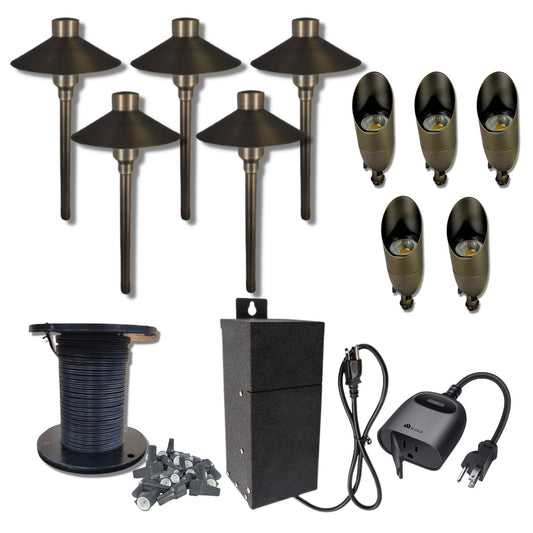 Complete Kit - Path and Spotlights - Brass Single Tier Pathlights