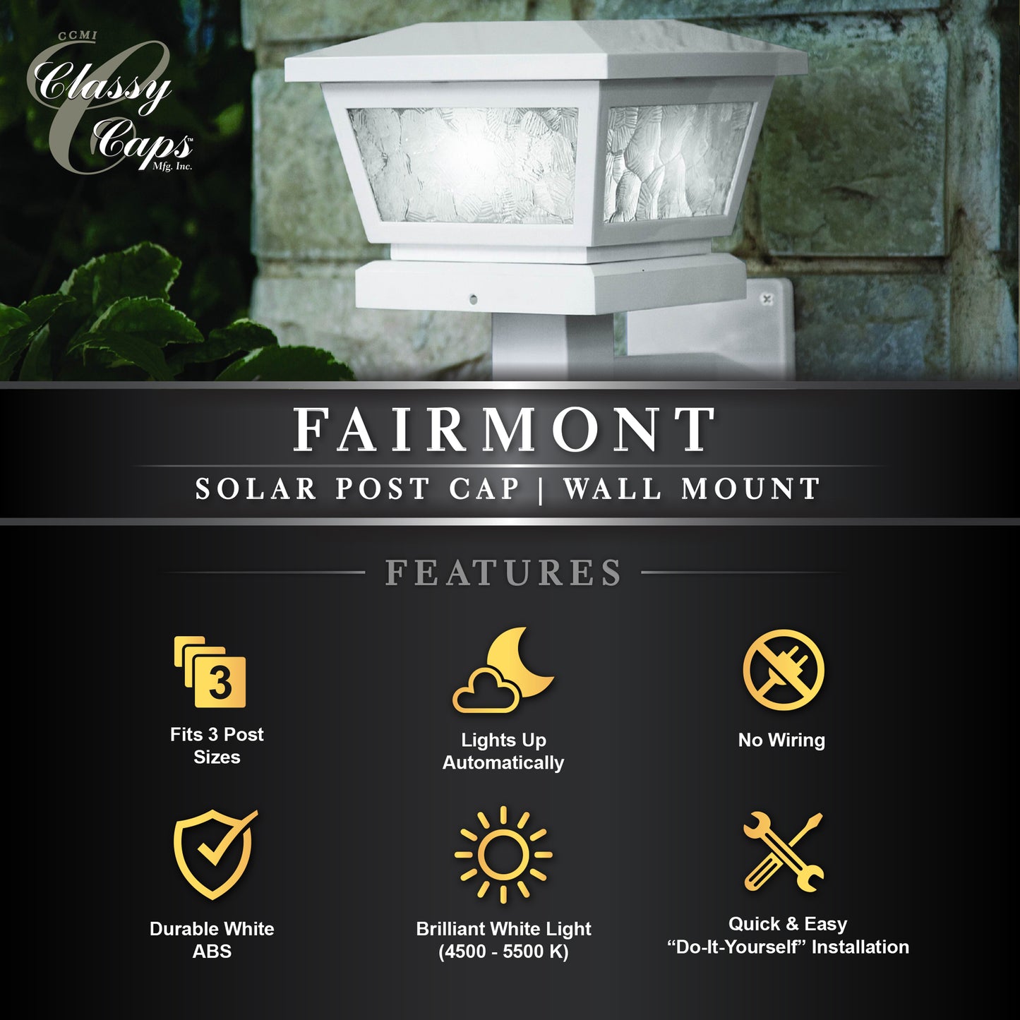 White Fairmont Solar Post Cap
