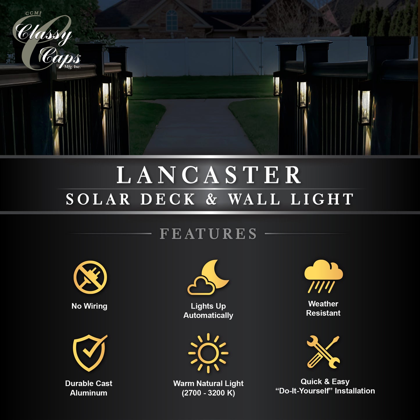 Black Aluminum Lancaster Deck & Wall Light - 2 Pk